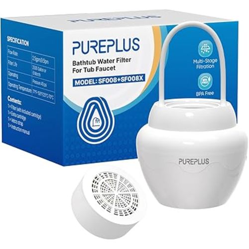 PUREPLUS Bathtub Bath Water Filter for Tub,11 Stages Kinder Bath Filter,2500 Gallons Advanced KDF Filtration,Reduces Chlorine & Heavy Metals,Removes Contaminants for Softer Skin and Hair