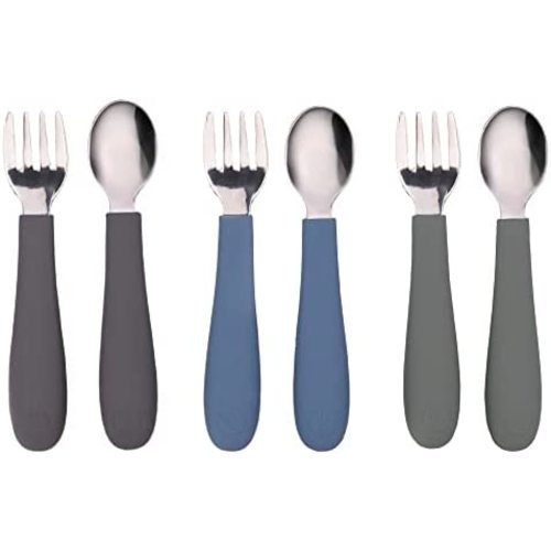 WeeSprout Toddler Utensils, 3 Forks & 3 Spoons, 18/8 Stainless Steel & Food Grade Silicone, Thick Easy-Grip Handles, Perfect Length For New Self Feeders, Gentle On Gums & Teeth, Dishwasher Safe