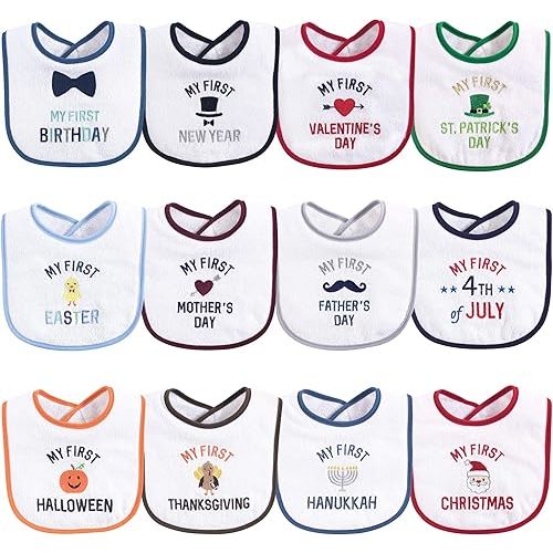 Hudson Baby Unisex Baby Cotton Terry Drooler Bibs with Fiber Filling, Boy Holiday, One Size