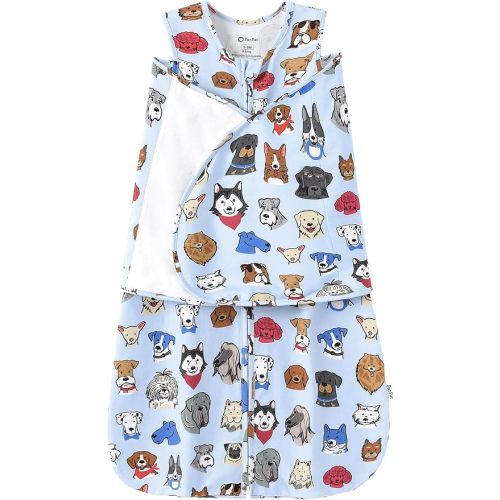 PATPAT Cotton Newborn Swaddle, Transition Sleep Sack, Puppy Print, 0-3M | Quiet Hook-And-Loop, 4-In-1 Adjustable Design, Removable Wings, 2-Way Zipper, Easy Diaper Changes, Gentle On Skin, 0.5 Tog