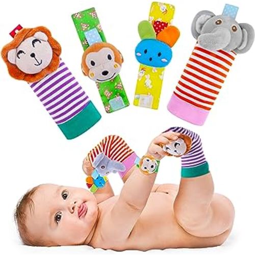 Baby Rattle Cotton Socks and Wrist Rattle Strap Set, Infant Toys 0 3 6 9 12 Months, Baby Gifts for Boys and Girls, Develop Babies Sensory Toys