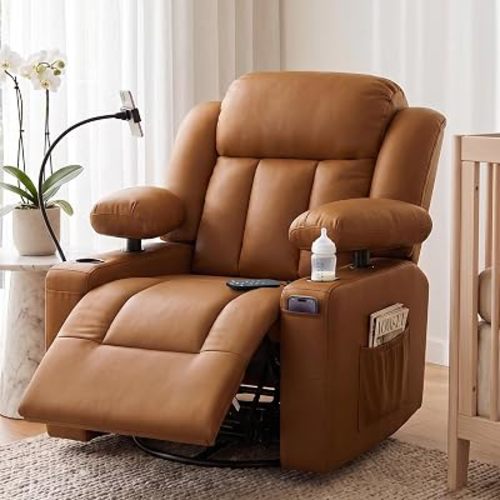 Power Swivel Recliner Chair w/ Motorized Adjustable Armrests, Nursery