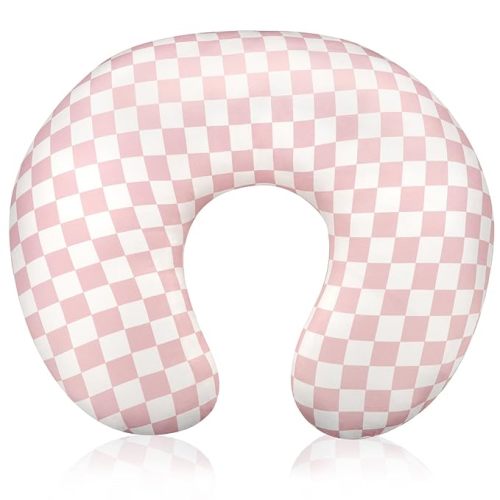 Nursing Pillow Cover, Removable Nursing Covers for Breastfeeding Pillows, Stretchy and Soft Fit for Baby Girls Boys Newborn, Pink Checkerboard (Only Cover)