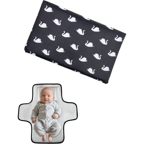 Cute Swan Portable Diaper Changing Mat,Waterproof Foldable Travel Changing Pad,On-The-Go Wipeable Reusable Changing Pad – Waterproof & Compact,for Diaper Bags,Travel,Car Backseat Changes,Strollers