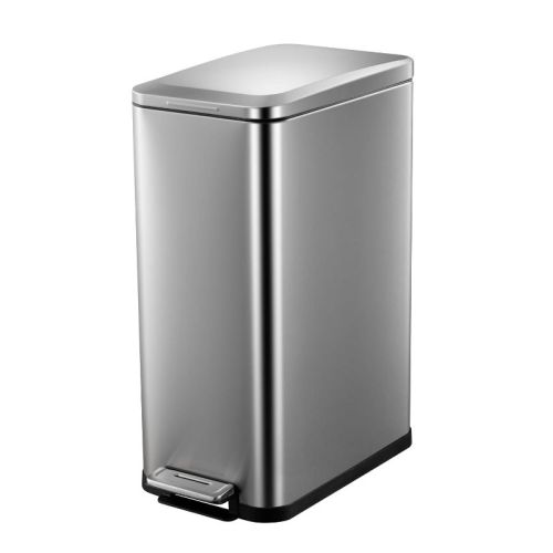 13.2 Gallon Stainless Steel Step Trash Can - Soft-Close Lid, Fingerprint Resistant, with Removable Inner Bucket for Kitchen, Dining Room, Silver
