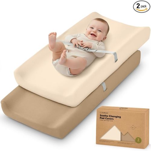2-Pack Organic Changing Pad Covers for Girl, Boy, 100% Cotton (Pecan)