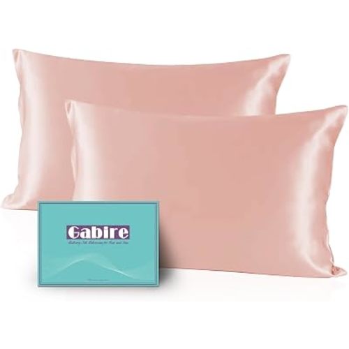Gabire Mulberry Silk Pillow Cases Set of 2, Both Sides Real Silk Pillowcase for Hair and Skin Prevent Acne Organic Silk Pillow Cases 2 Pack with Hidden Zipper, Coral Pink, Standard (20"×26")