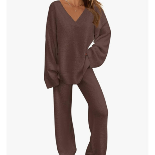 MEROKEETY Women's Lounge Sets 2025 Fall Fashion 2 Piece Outfits Sweater Pajama Set Fuzzy Loungewear Matching Winter Clothes