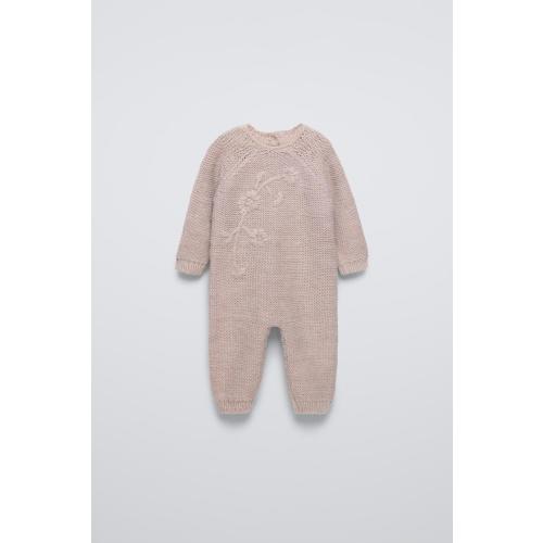 FLORAL EMBROIDERED KNIT JUMPSUIT - Beige-pink | ZARA United States