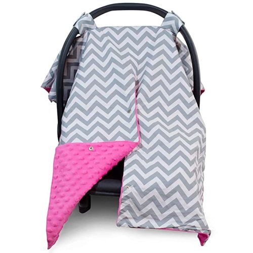 Kids N’ Such Peekaboo Baby Car Seat Cover Car Seat Canopy & Nursing Cover, Chevron/Hot Pink Minky