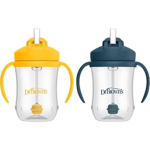 Dr. Brown's Milestones Baby's First Straw Cup, Coral & Green, 2-Pack