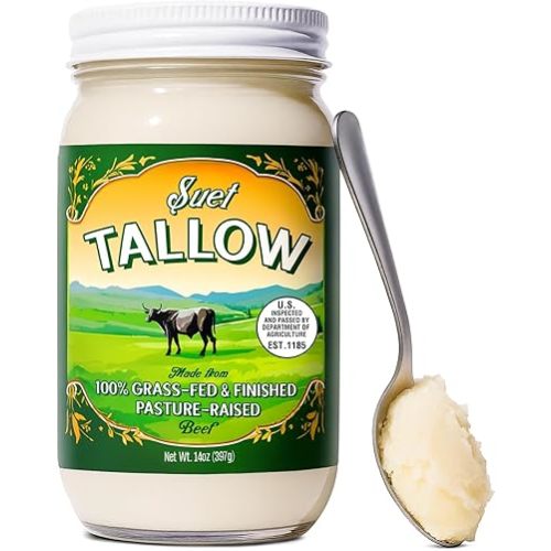 Pasture Raised Beef Tallow, Grass-Fed & Grass-Finished, Made from Beef Suet for more nutrients, Glass Jar
