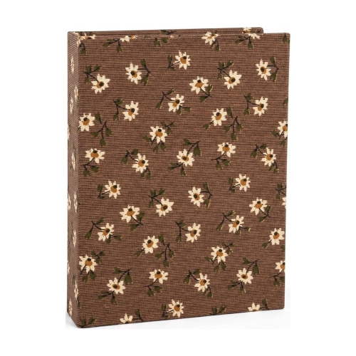 Decorative Photo Album Holds 100 4x6 Photos, Brown Patterned Fabric Cover Memory Book, Floral Print Portable Picture Keeper for Home Family Wedding Travel Gifts