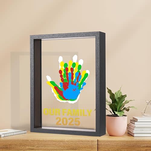Bixinyo Family Handprint Kit - Baby Hand and Footprint Kit, Adoption Gifts, Family Gifts for New Parents, New Mom, DIY Craft Keepsake Wooden Frame, 5 Non-Toxic Paints (Black)