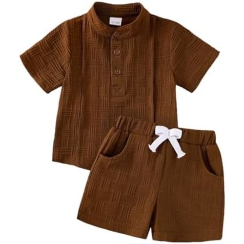 Baby Boy Clothes Toddler Summer Outfits Short Sleeve Henley Shirt & Shorts Set with Pocket 2Pcs 1-5 Years Old