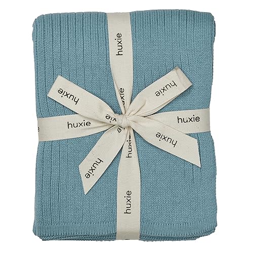 Knitted Organic Cotton Baby Blanket- Swaddle Blanket, 30" x 40" Soft Receiving Blanket for Newborn (Ribbed - Polar Blue)