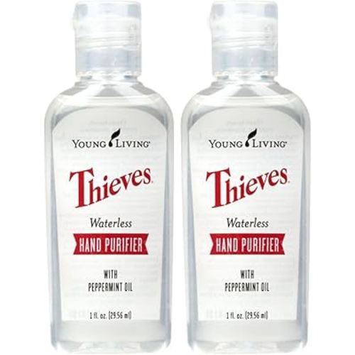 Young Living Thieves Waterless Hand Purifier with Peppermint Oil | 1 oz | Convenient, Refreshing, and Gentle Cleanser for Soft Hands (Pack of 2)