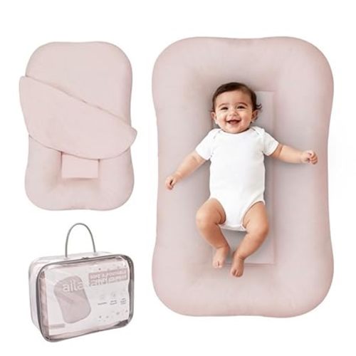 Aila + Aiden Baby Lounger | Organic Cotton Infant Lounger | Adjustable & Portable Floor Lounger | Supervised Use | Soft, Breathable, Washable Cover - Snuggle Collection - (Pink)