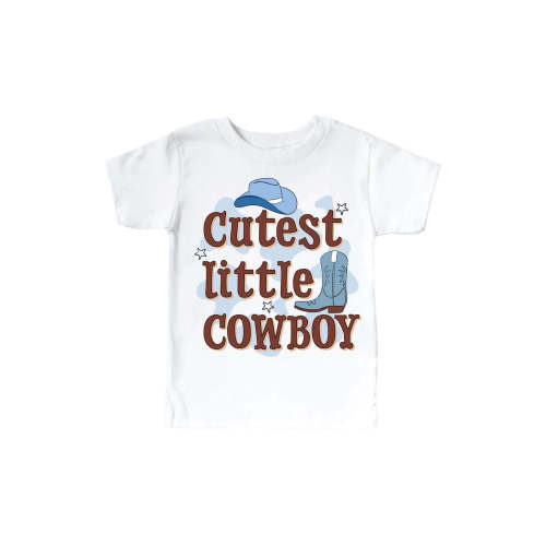 Cutest Little Cowboy Graphic Bodysuit & Kids Tee | White