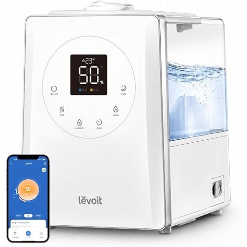 LEVOIT LV600S Smart Warm and Cool Mist Humidifiers for Home Bedroom Large Room, (6L) 753ft² Coverage, Quickly & Evenly Humidify Whole House, Easy Top Fill, App & Voice Control - Quiet Sleep Mode