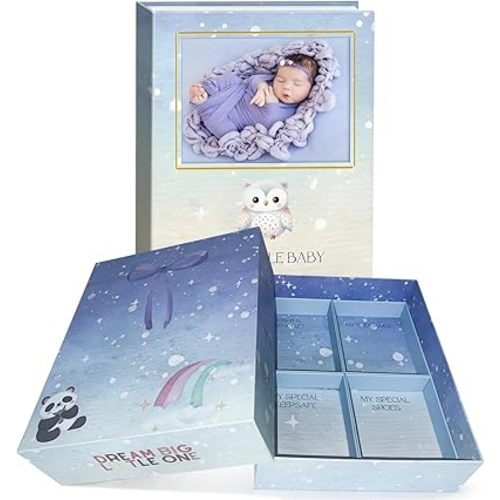 Baby Memory Book with Keepsake Box - From Birth to Age 5 Milestone Journal, Gender Neutral Baby Book, Personalized Stickers Included, Perfect Newborn Gift for Boys & Girls