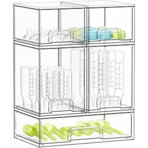 SpaceAid Bottle Storage Organizer Baby - Acrylic Bottles Station Organizer Container, Stackable Clear Drawers for Countertop, Vanity, Bathroom, Cabinet, Pantry Organization, 5 Pack, 2S2M1L, 15.4"H