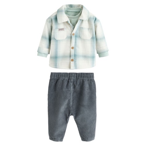 Plaid Overshirt, T-Shirt & Corduroy Pants Set, 6-9M