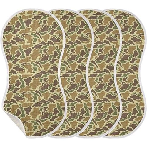Baby Muslin Burp Cloths Set of 4 Vintage Camo Green Muslin Washcloths Camouflage Retro Brown Army Milk Spit Up Rags Soft Newborn Towel Burp Cloth Bib for Unisex Boys and Girls, 22 x 11 Inch