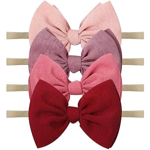 YanJie Baby Girls Nylon Headbands Newborn Bows Handmade Hair Bows Hairbands Hair Accessories for Newborn Infant Toddlers Kids (pink-wine)