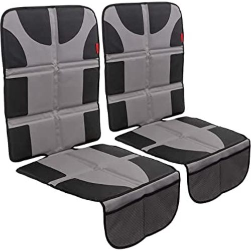 Lusso Gear Car Seat Protector Value Twin Pack, Thick Padding, 2 Mesh Storage Pockets, Waterproof, Protects Fabric or Leather Seats from Child Car Seat and Pets, Non-Slip Rubber Padded Backing, Gray