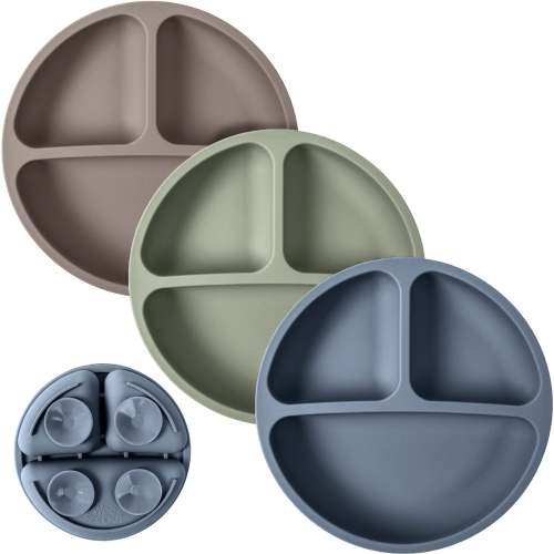 WeeSprout Suction Plates for Babies & Toddlers, 100% Silicone, Dinnerware Stays Put, 3 Pack