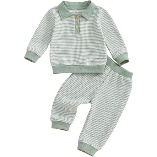 VISGOGO Baby Boy Clothes Toddler Fall Winter Outfit Sweater Toddler Boy Striped Clothes 6 12 18 Months 2 3T 4T Pant Set