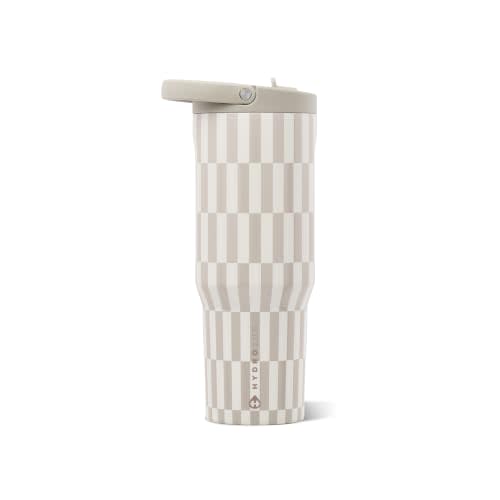 HydroJug Sport 32 oz Insulated Stainless Steel Water Bottle, Latte | Triple wall insulated, circular flip straw, leak-resistant, swivel handle, removable rubber boot, BPA-free, dishwasher safe