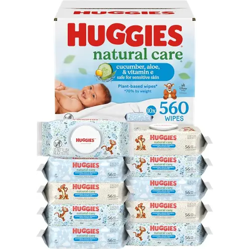 Huggies Natural Care Cucumber, Aloe and Vitamin E Baby Wipes, Hypoallergenic, Scented, 10 Flip-Top Packs (560 Wipes Total), Packaging May Vary