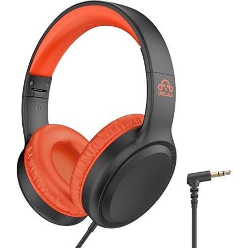 Orange Wired Headphones for Boys Portable On Ear Youth Headphones for School Airplane Travel Lightweight Portable Compatible with Pad Computer Laptop for Adults Student Children Girls Kids