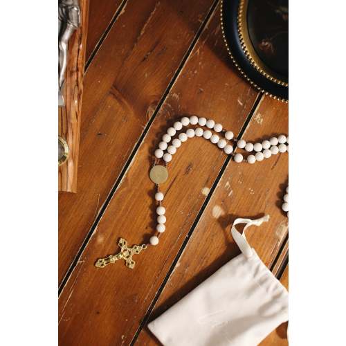 Eucharist (Holy Communion) Rosary | Catholic Rosary with White Beads & Gold Crucifix
