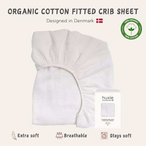 Crib Sheets Fitted Crib Sheet Organic Cotton Muslin 28" x 52" Soft White