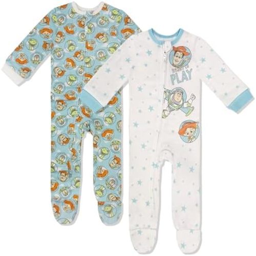 Disney Baby Onesies 2 Pack Zip-Up Sleeper - Winnie The Pooh, Toy Story, Lion King, Aristocats - Newborn Girls & Boy's Pajamas