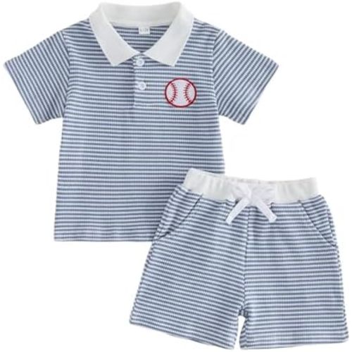 Toddler Boy Polo Outfits 4th of July/Golf/Baseball/Sailboat Shirt Tops Shorts 2pcs Summer Baby Boy Clothes Set