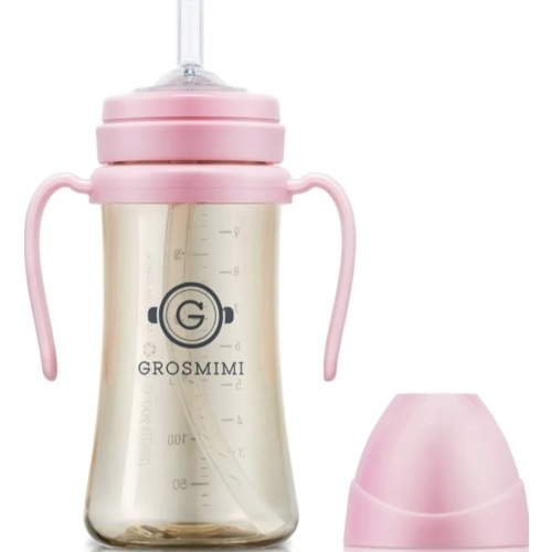 GROSMIMI Spill Proof no Spill Magic Sippy Cup with Straw with Handle for Baby and Toddlers, Customizable, PPSU, BPA Free 10 oz (Pink)