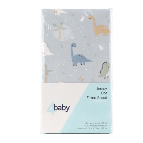 4baby Cot Fitted Sheet Dino Blue