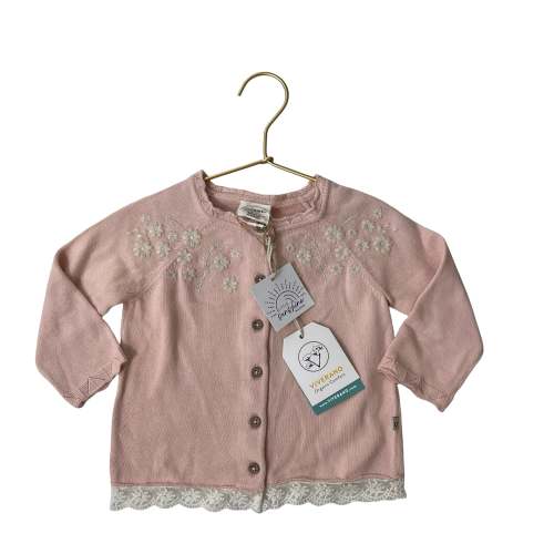 Viverano Pink Cotton Lace Trim Cardigan Sweater with Tags - Size 12-18 Mo