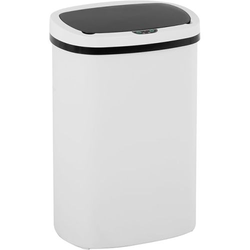 BestOffice Kitchen Trash Can Broken-Resistant Plastic Touch Free High-Capacity Garbage Can with Lid for Bedroom Bathroom Home Office 50 Liter 13 Gallon Garbage Can Automatic Waste Can (White)