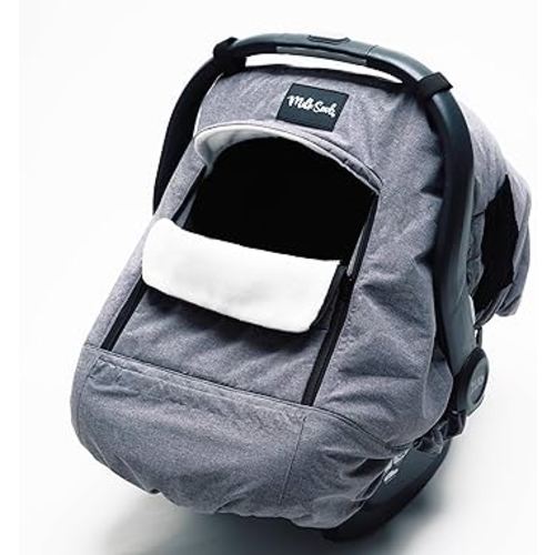 Milk Snob Winter Baby Car Seat Cover - Carseat Canopy & Stroller Cover for Babies - Waterproof, Windproof, Cozy Inner Fleece Lining - Keep Your Baby Warm, Dry & Cozy This Winter (Stormy)