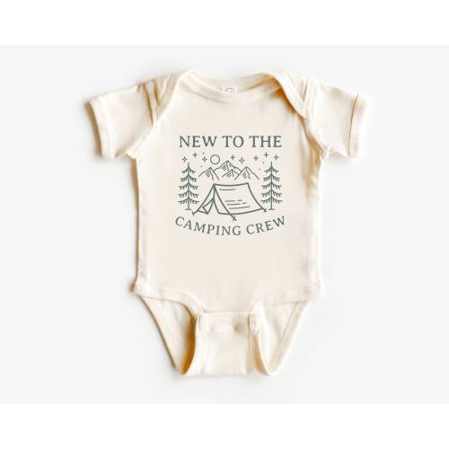 New to the Camping Crew Infant Short, Long Sleeve Bodysuit | Pregnancy Announcement | Baby Shower Gift, Boy Girl | Boho Mountain, Nature