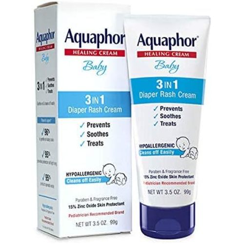 Aquaphor 3-in-1 Diaper Rash Cream, 3.5 Oz Tube, Pack of 3, Baby, Pediatrician Recommended, Zinc Oxide Formula, 15% Active Ingredient, Semisolid, Over-the-counter Skin Protectant