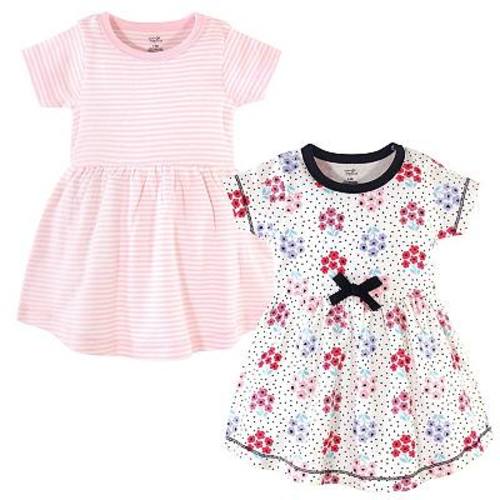 Touched by Nature Baby and Toddler Girl Organic Cotton Short-Sleeve Dresses 2pk, Floral Dot