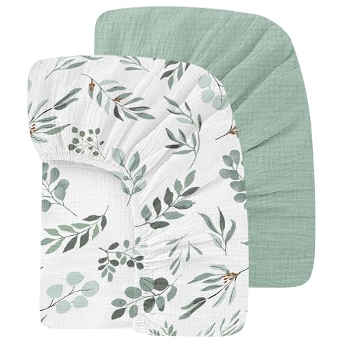 100% Organic Cotton 2 Pack 52x28 Inches Muslin Crib Sheets Fitted Crib Mattress Sheet for Baby Girls & Boys, Soft Boho Neutral Toddler Bed Sheets Fits Well Standard Size Crib Mattress 28x52 Inches