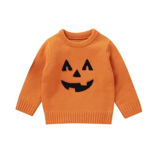 Baby Halloween Sweater Pumpkin Pattern Warm Knit Long Sleeve Pullover Infant Toddler Clothes