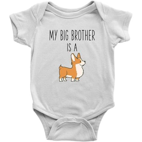 My Big Brother Corgi Baby Bodysuit - Funny Dog Lover Clothes for Baby Boy & Girl (6 Months) White